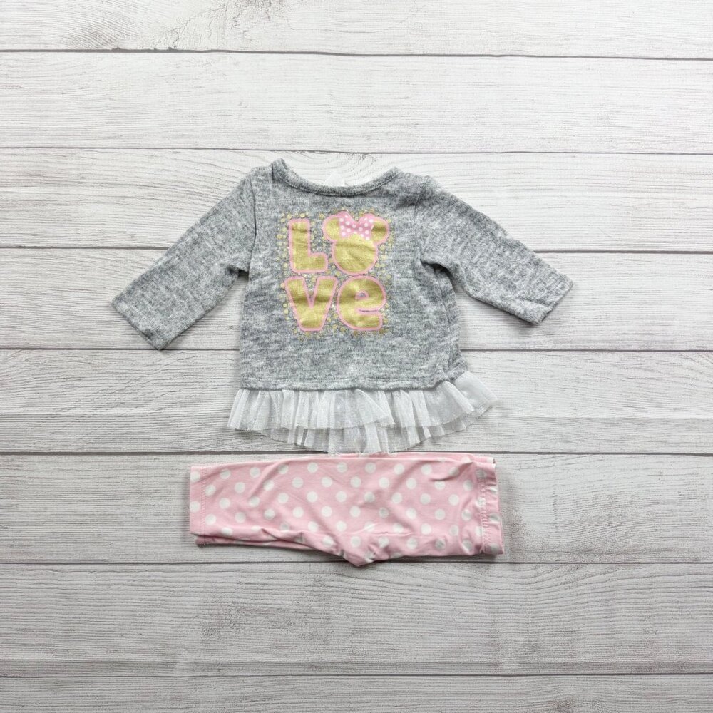 Disney Baby Minnie Mouse Love Outfit Set Polka Dot Pants 3-6 Months